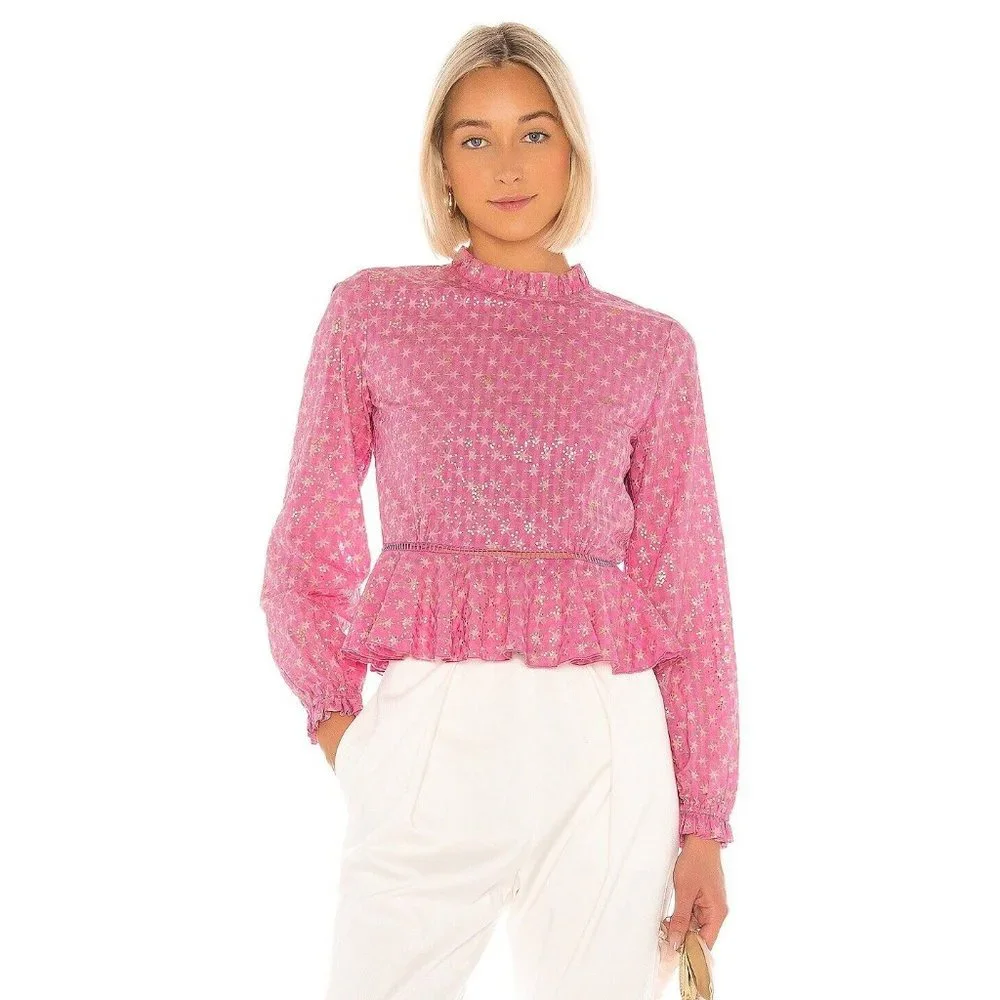 Stine Goya Shirley Top Stars Pink Blouse Peplum